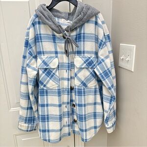 Blue and White Plaid woman’s Jacket with hood